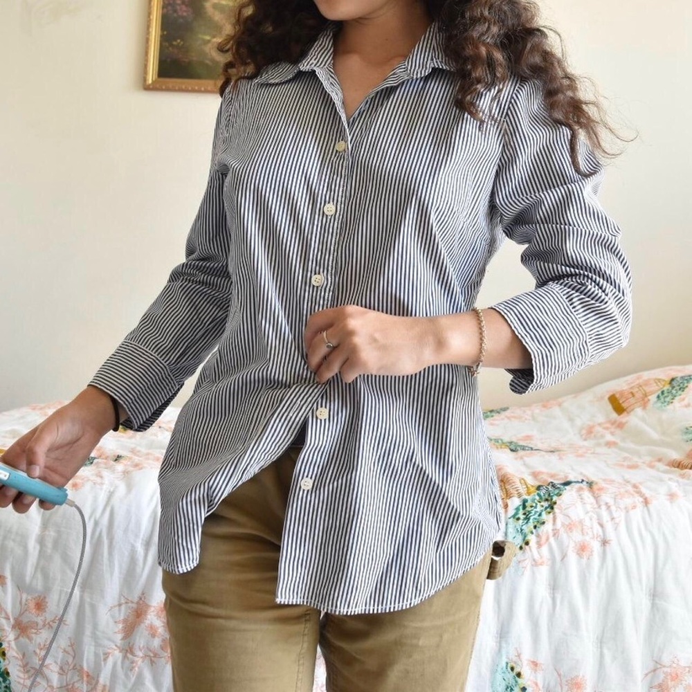 Classy And Simple Striped Collared Button Down Sh… - image 1